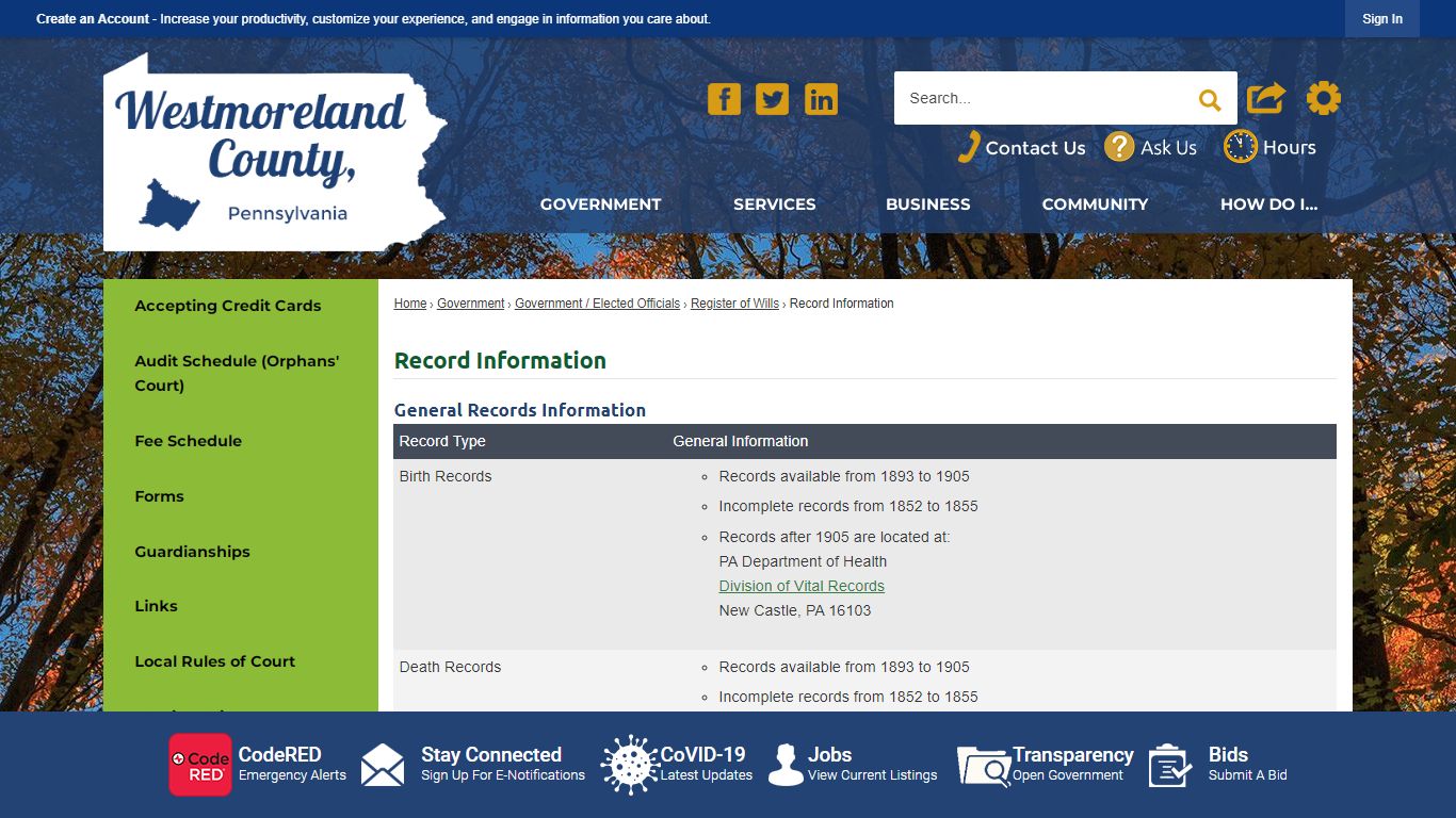 Record Information | Westmoreland County, PA - Official Website